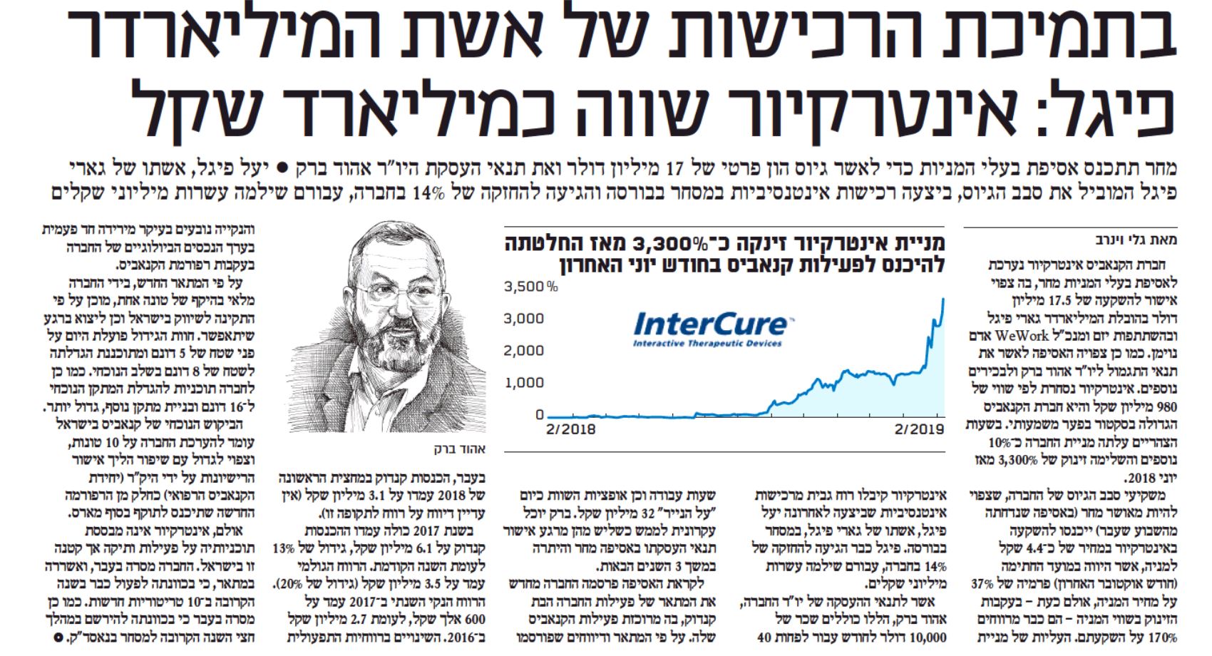 חדשות רוטר חברת הקנאביס אינטרקיור בראשות אהוד ברק כבר שווה